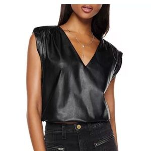 Ramy Brook like new Black Faux Leather V-Neck Top